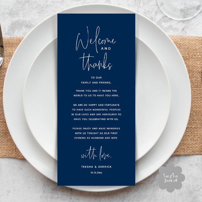 Welcome and Thanks, Wedding Dinner Thank You Card (Welcome and Thanks, Wedding Dinner Thank You Card in Navy Blue)