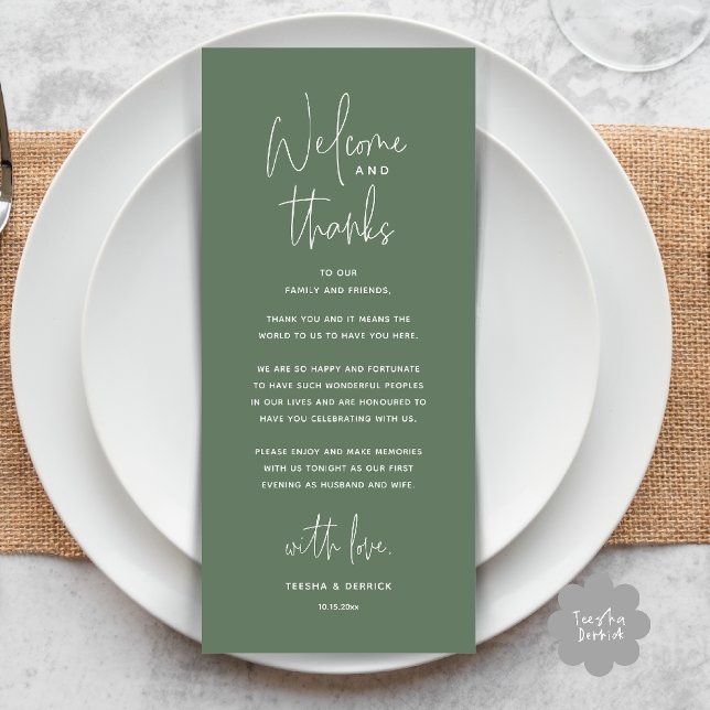 Welcome and Thanks, Wedding Dinner Thank You Card (Welcome and Thanks, Wedding Dinner Thank You Card in Sage Green)