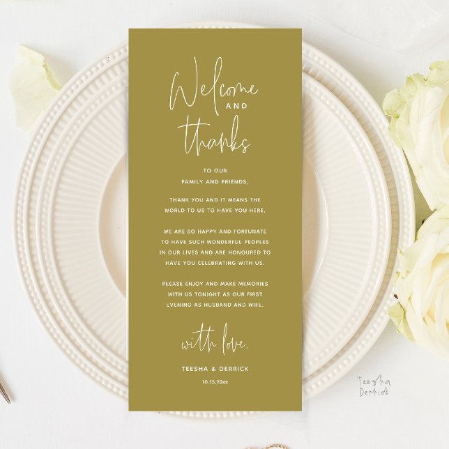 Welcome and Thanks, Wedding Dinner Thank You Card (Welcome and Thanks, Wedding Dinner Thank You Card in Yellow Gold)