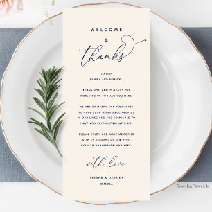 Welcome and Thanks, Wedding Dinner Thank You Card