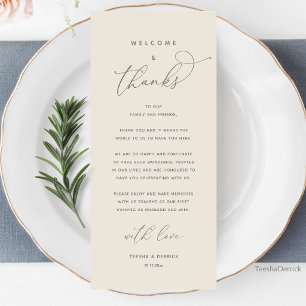 Welcome and Thanks, Wedding Dinner Thank You Card
