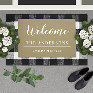 Welcome Antique Gold Family Name Address Doormat