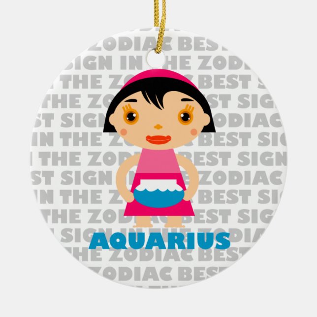 Welcome Aquarius Zodiac Baby! Ceramic Tree Decoration (Front)