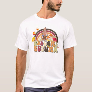Welcome Autumn Cute Gnome Rainbow Retro Groovy T-Shirt