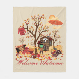 Welcome Autumn Fall Scenery Fleece Blanket