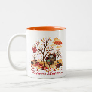 Welcome Autumn Fall Scenery Two-Tone Coffee Mug
