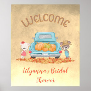 WELCOME Autumn Theme Bears Truck Pumpkins Leaves Poster