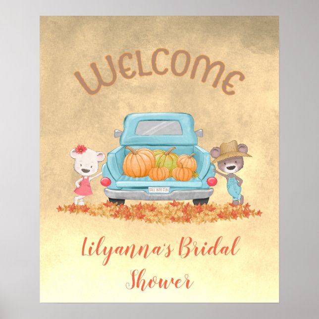 WELCOME Autumn Theme Bears Truck Pumpkins Leaves Poster (Front)