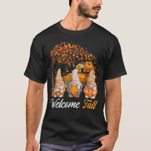 Welcome Autumn Tree Three Gnomes With Pumpkins Pic T-Shirt