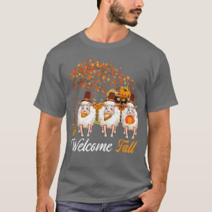 Welcome Autumn Tree Three Sheep Farmer Pumpkins Pi T-Shirt
