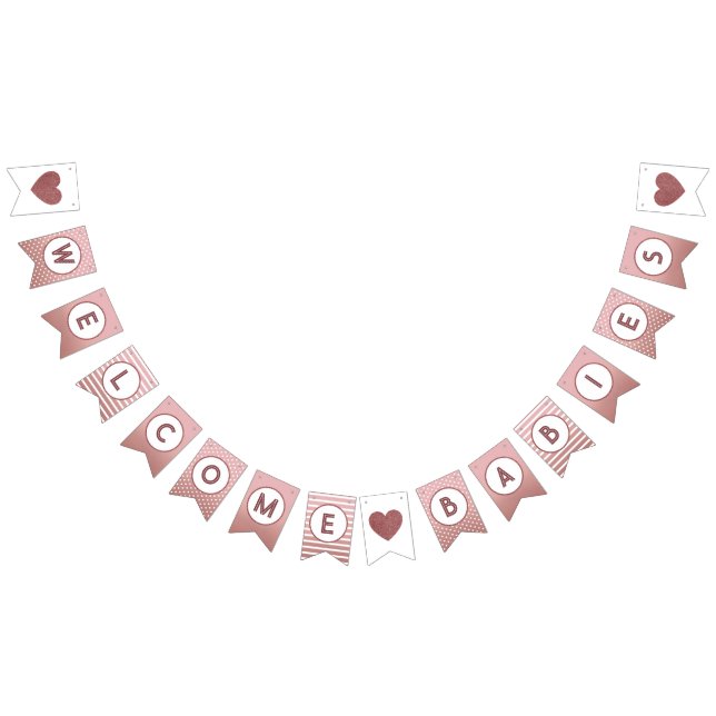 Welcome Babies Twin Rose Gold Baby Shower Sprinkle Bunting (All)