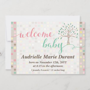 Welcome Baby Announcement Pastel Tree Custom Photo