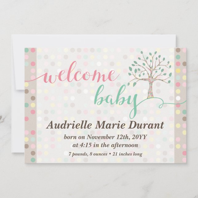 Welcome Baby Announcement Pastel Tree Custom Photo (Front)