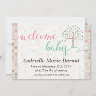 Welcome Baby Announcement Pastel Tree Custom Photo