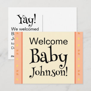 Welcome Baby Announcement Peach Yellow No Photo Postcard