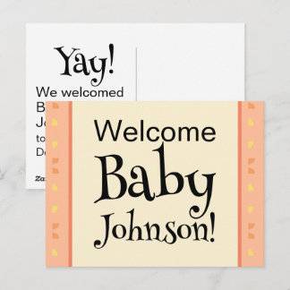 Welcome Baby Announcement Peach Yellow No Photo Postcard