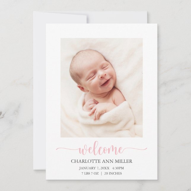 Welcome Baby Birth Announcement Photo Card (Front)