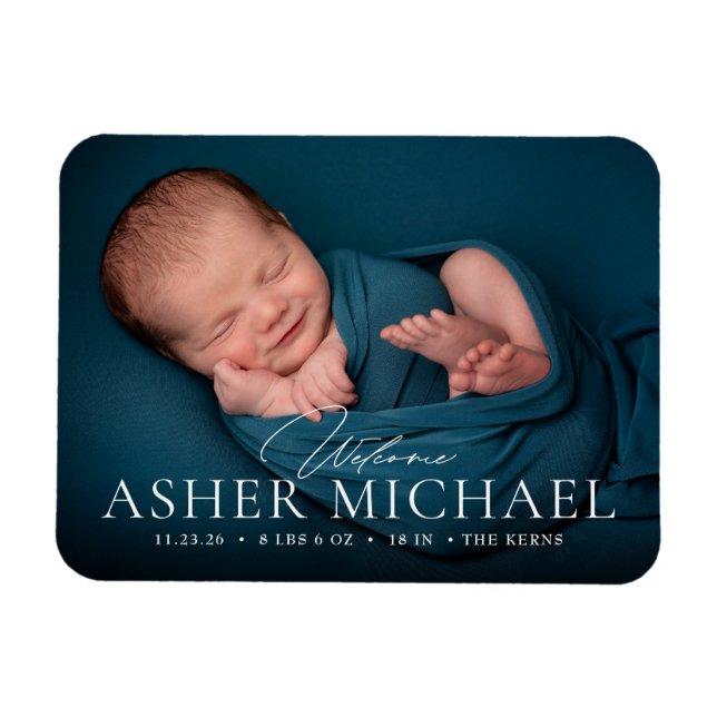 Welcome Baby Birth Photo Announcement Boy Magnet (Horizontal)