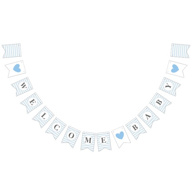 Welcome Baby Blue Stripe Boy Baby Shower Sprinkle Bunting (All)