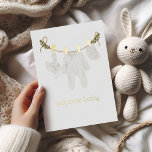 Welcome Baby Boho Foil Congratulations Card<br><div class="desc">Welcome that precious baby with this adorable watercolor boho foil card. The front features a boho baby clothesline and is accented with gold foil clothespins and sage green eucalyptus leaves. On the inside is a short and sweet message that you can personalise and is perfect for welcoming a new baby....</div>