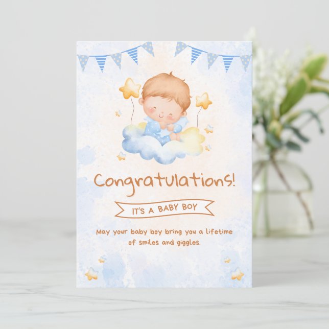 Welcome Baby Boy – A Bundle of Joy Invitation (Standing Front)