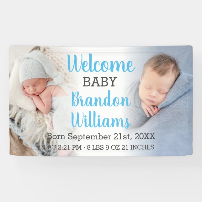 Welcome Baby Boy Announcement 2 Photo Banner (Horizontal)