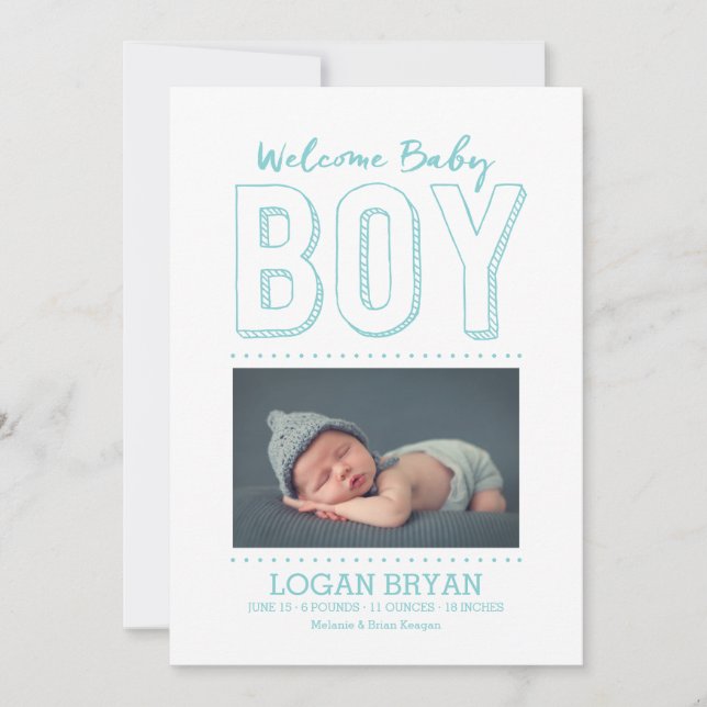 Welcome Baby Boy | Birth Announcement (Front)
