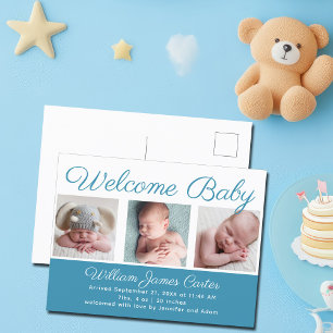 Welcome Baby Boy Blue Cute Newborn Photo Birth Postcard