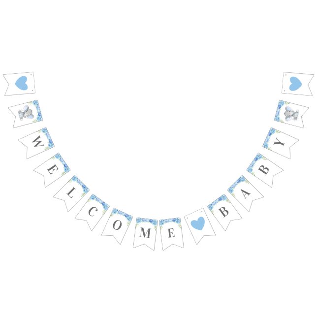 Welcome Baby Boy Blue Elephant Shower Sprinkle Bunting (All)