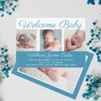 Welcome Baby Boy Blue Photo Cursive Script Birth