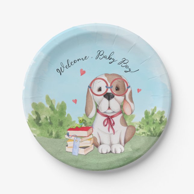 Welcome Baby Boy Book Theme Baby Shower Paper Plate (Front)