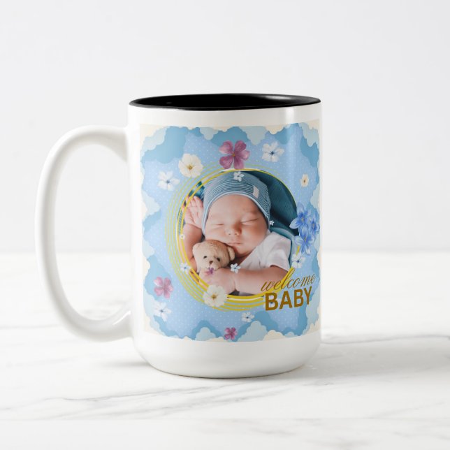 Welcome Baby Boy Custom Photo Coffee Mug (Left)