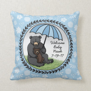 Welcome Baby Boy Mama Bear and Cub Personalised Cushion