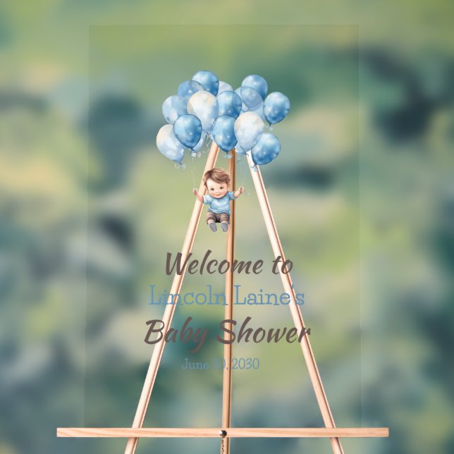 Welcome Baby Boy Shower Balloons Acrylic Sign (Neutral)