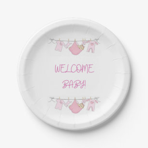 Welcome Baby Clothesline Paper Plates - Baby Girl