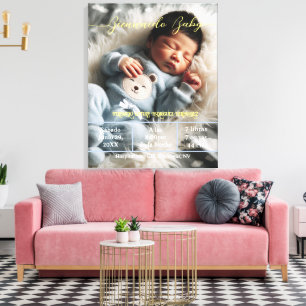Welcome Baby Custom Photo Newborn Stats Spanish Canvas Print