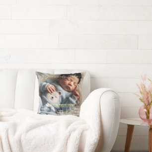 Welcome Baby   Custom Photo Newborn Stats Spanish Cushion