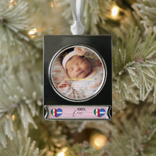 Welcome Baby Custom Photo Newborn Stats Spanish Silver Plated Banner Ornament