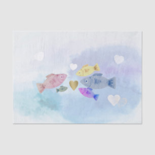 Welcome Baby Dreamy Watercolor Fish Family Hearts Tissue Paper