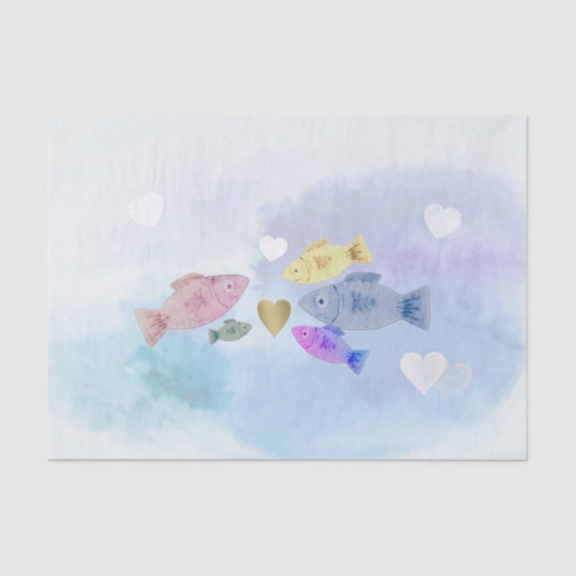 Welcome Baby Dreamy Watercolor Fish Family Hearts  Tissue Paper (Front)