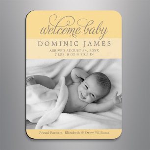 Welcome Baby Elegant Photo Birth Announcement Magnet