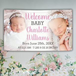 Welcome Baby Girl Announcement 2 Photo Banner