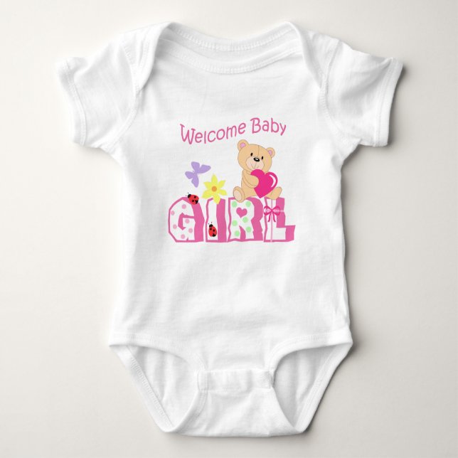 Welcome Baby Girl Baby Bodysuit (Front)