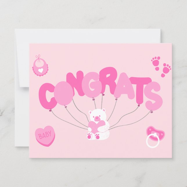 Welcome Baby Girl - Congrats Card (Front)