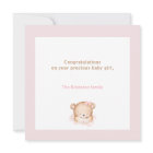 Welcome Baby Girl Name Personalised Pink Bear Card