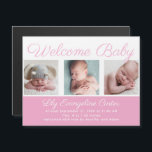 Welcome Baby Girl Newborn Photo Pink Magnet<br><div class="desc">Welcome baby. A pretty pink baby girl photo birth announcement magnet with beautiful cursive typography above your sweet newborn photograph collage.</div>