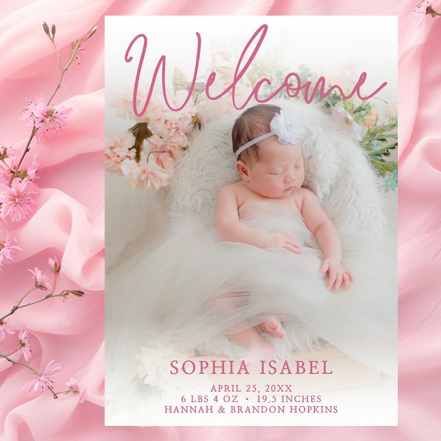 Welcome Baby Girl Photo Birth Announcement (Creator Uploaded)