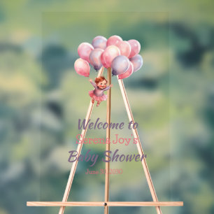 Welcome Baby Girl Shower Balloons Acrylic Sign