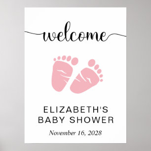 Welcome Baby Girl Shower Pink Feet Poster