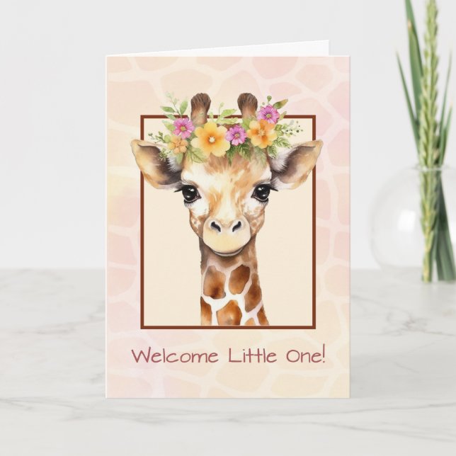 Welcome Baby Girl Sweet Safari Jungle Giraffe Card (Front)